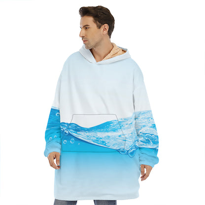 Water Wave Print Hoodie Blanket