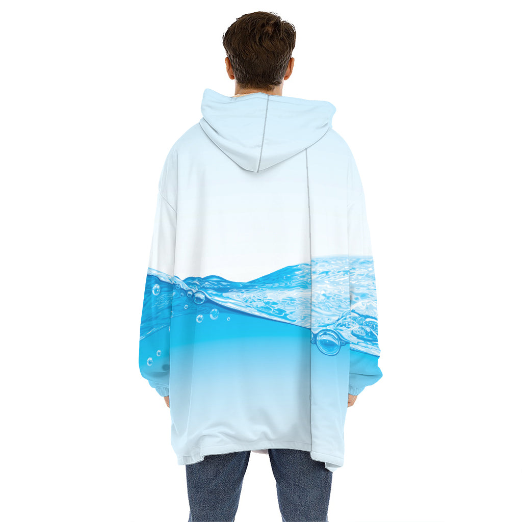 Water Wave Print Hoodie Blanket