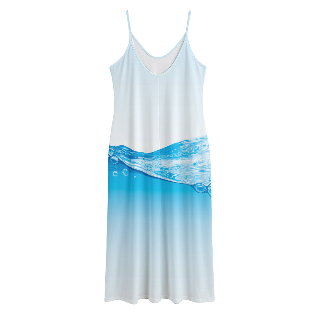Water Wave Print Jersey Midi Cami Dress