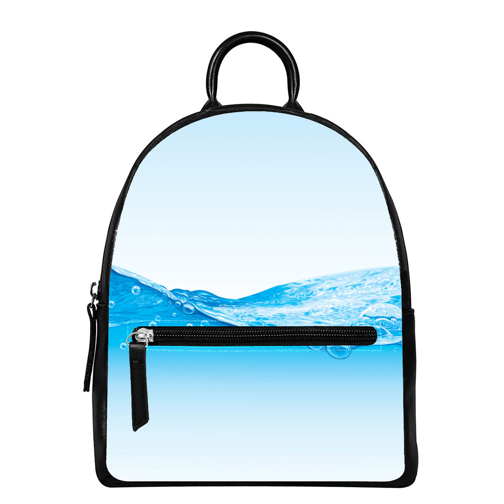 Water Wave Print Leather Backpack