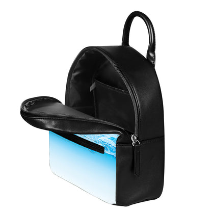 Water Wave Print Leather Backpack