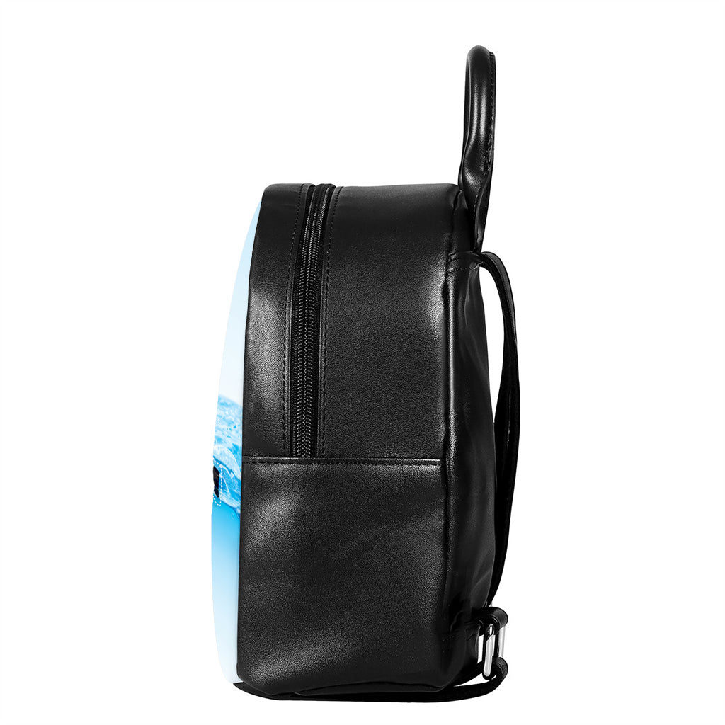 Water Wave Print Leather Backpack