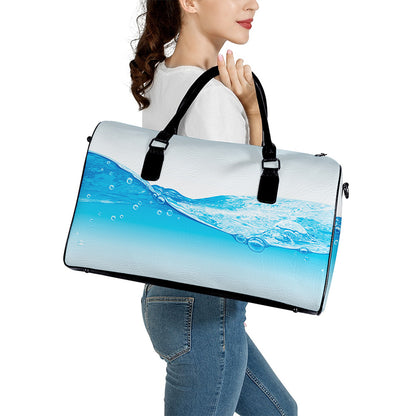 Water Wave Print Leather Duffle Bag