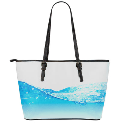 Water Wave Print Leather Tote Bag