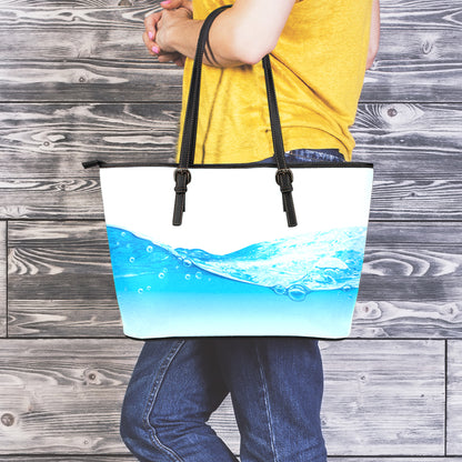 Water Wave Print Leather Tote Bag