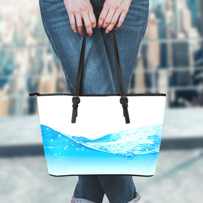 Water Wave Print Leather Tote Bag