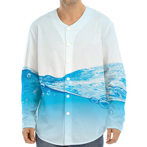 Water Wave Print Long Sleeve Baseball Jersey