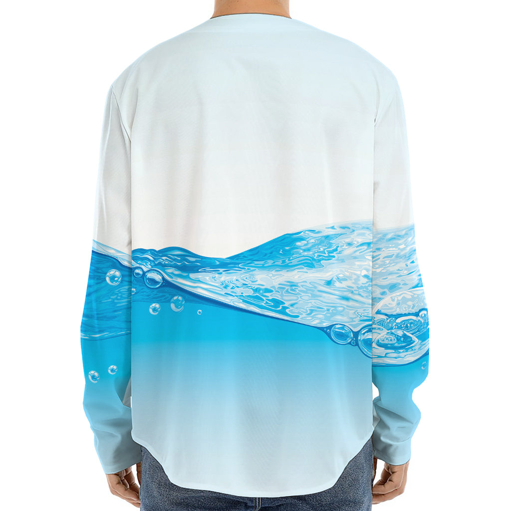 Water Wave Print Long Sleeve Baseball Jersey