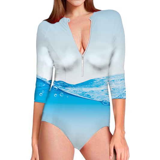 Water Wave Print Long Sleeve Swimsuit