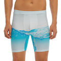 Water Wave Print Men's Long Boxer Briefs