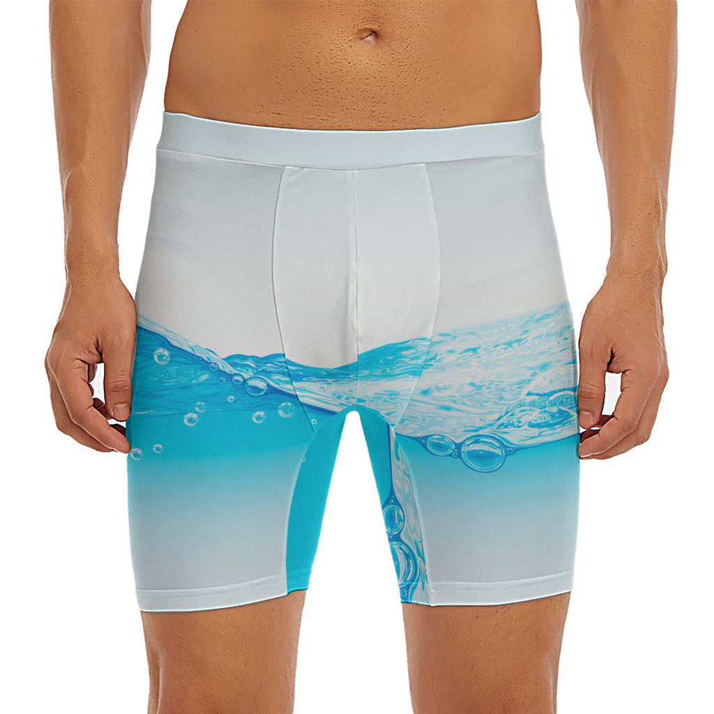 Water Wave Print Men's Long Boxer Briefs