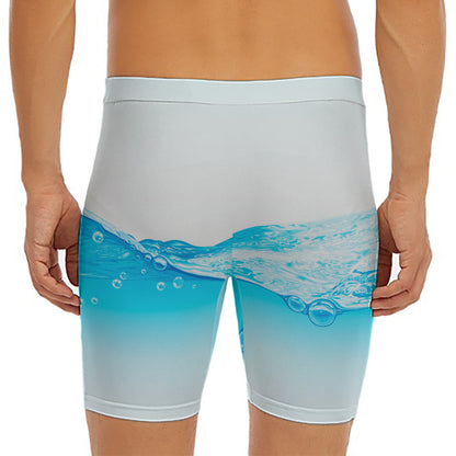 Water Wave Print Men's Long Boxer Briefs
