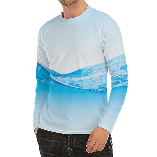 Water Wave Print Men's Long Sleeve Rash Guard