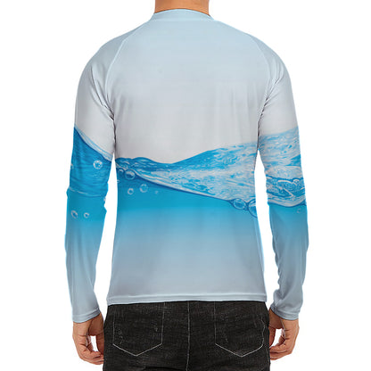 Water Wave Print Men's Long Sleeve Rash Guard