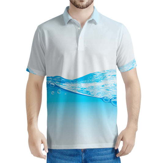 Water Wave Print Men's Polo Shirt