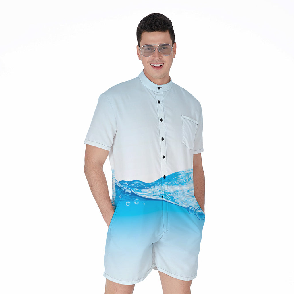 Water Wave Print Men's Rompers