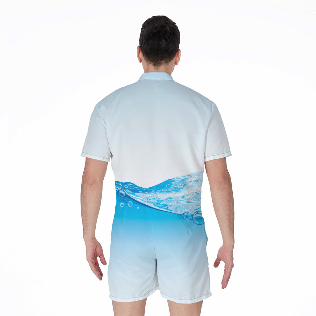 Water Wave Print Men's Rompers