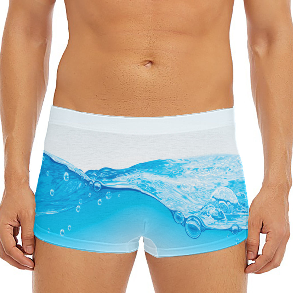 Water Wave Print Men's Short Boxer Briefs