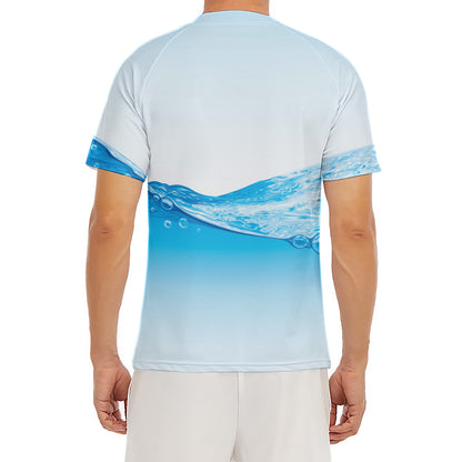 Water Wave Print Men's Short Sleeve Rash Guard