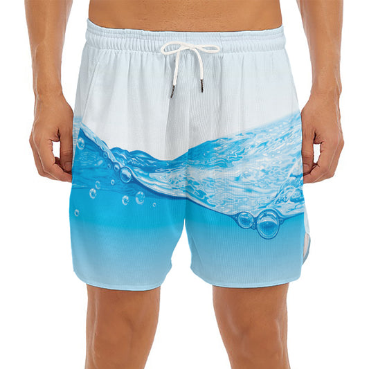 Water Wave Print Men's Split Running Shorts