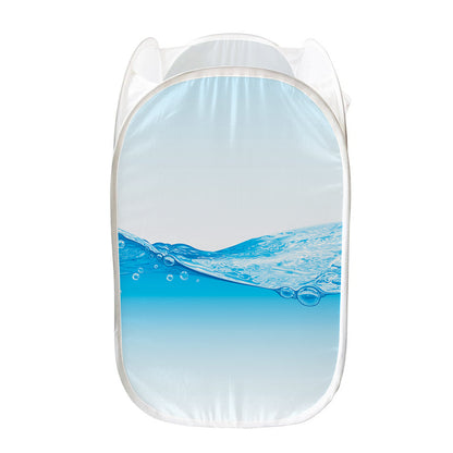 Water Wave Print Mesh Laundry Hamper