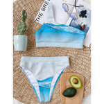 Water Wave Print One Shoulder Bikini Top