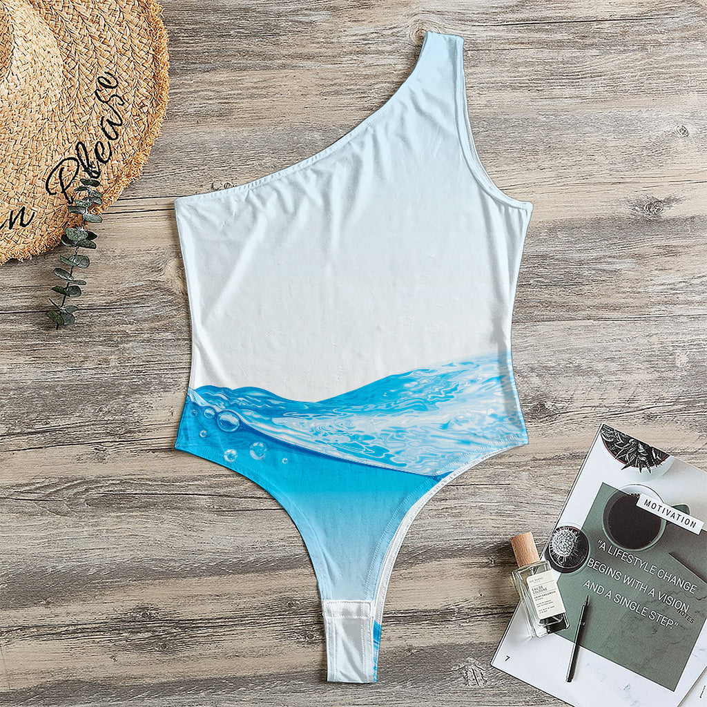 Water Wave Print One Shoulder Bodysuit