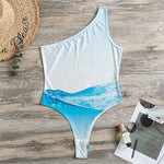 Water Wave Print One Shoulder Bodysuit