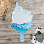 Water Wave Print One Shoulder Bodysuit