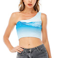 Water Wave Print One Shoulder Crop Top