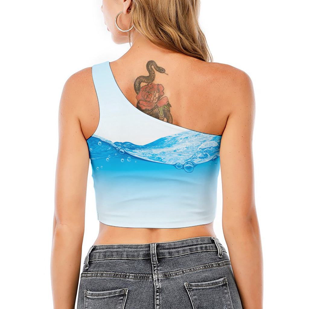 Water Wave Print One Shoulder Crop Top