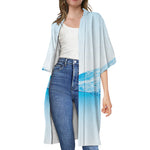 Water Wave Print Open Front Beach Cover Up