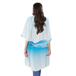 Water Wave Print Open Front Beach Cover Up