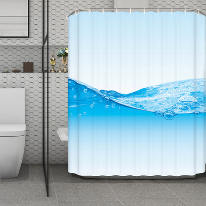 Water Wave Print Polyester Shower Curtain