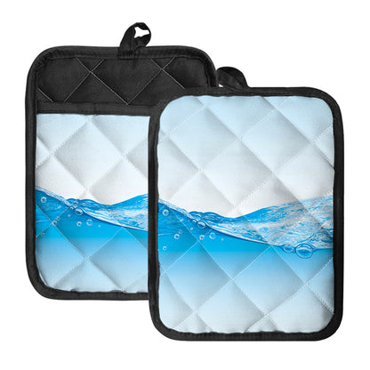 Water Wave Print Pot Holders With Pocket