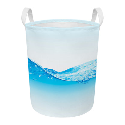 Water Wave Print Round Laundry Basket