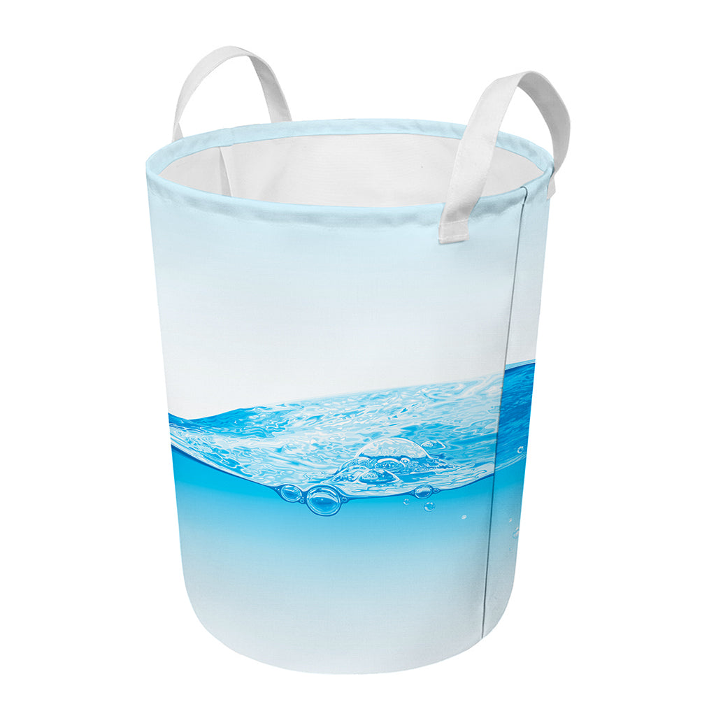 Water Wave Print Round Laundry Basket