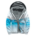 Water Wave Print Sherpa Lined Zip Up Hoodie
