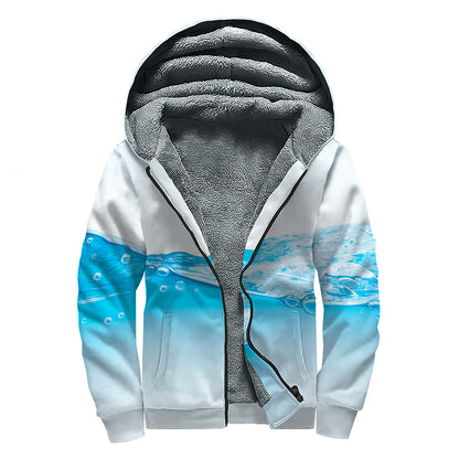 Water Wave Print Sherpa Lined Zip Up Hoodie