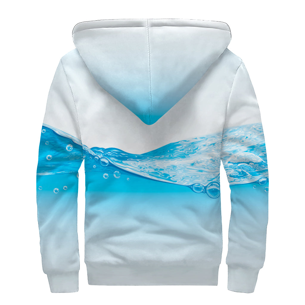 Water Wave Print Sherpa Lined Zip Up Hoodie