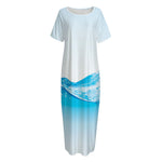 Water Wave Print Short Sleeve Long Nightdress
