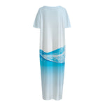 Water Wave Print Short Sleeve Long Nightdress