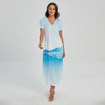 Water Wave Print Short Sleeve Maxi Dress