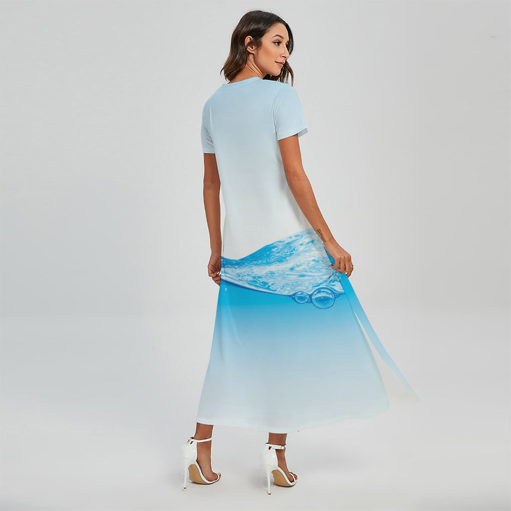 Water Wave Print Short Sleeve Maxi Dress