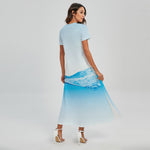 Water Wave Print Short Sleeve Maxi Dress