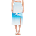 Water Wave Print Side Slit Midi Skirt