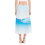 Water Wave Print Side Slit Midi Skirt