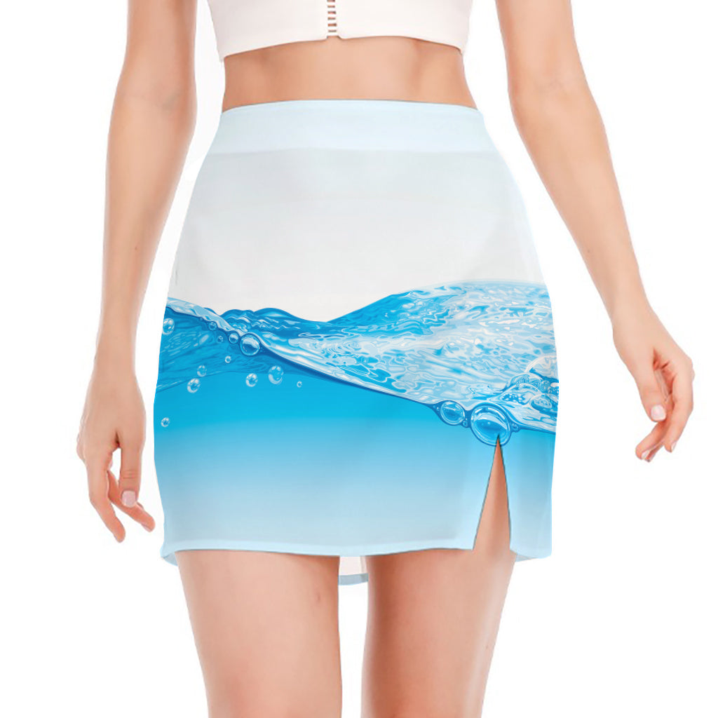 Water Wave Print Side Slit Mini Skirt