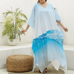 Water Wave Print Silk V-Neck Kaftan Dress
