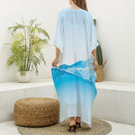 Water Wave Print Silk V-Neck Kaftan Dress